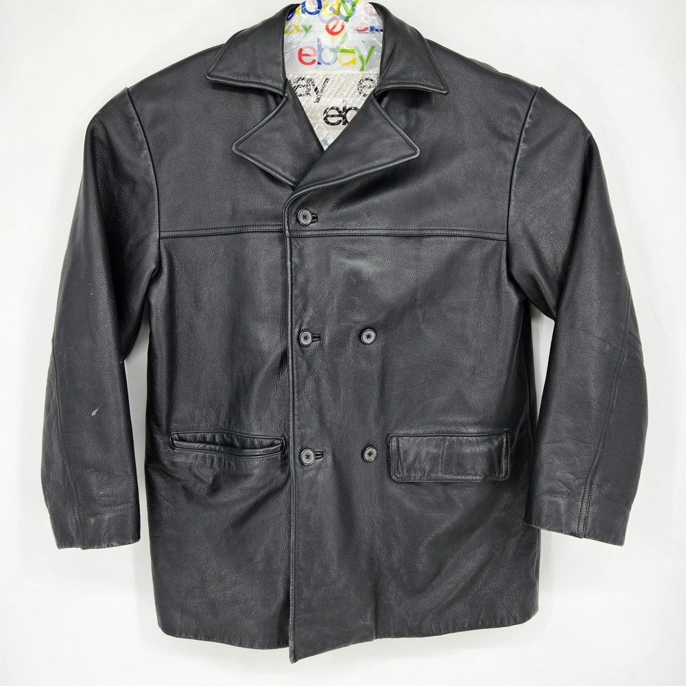 Walter Davoucci Leather Jacket Mens Large Black Double Breast Coat Vintage